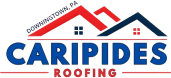 Caripides Roofing logo with house design.