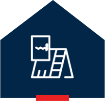 Group 68 Blueprint and ladder icon on blue background.